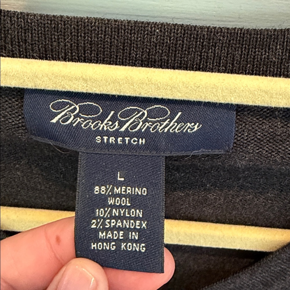 Charcoal V-Neck Men's Sweater - Brooks Brothers. Stretch - Picture 2 of 5